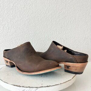Lane Plain Jane Mule Womens 10 Brown Leather Cowboy Boots Short Western Cowgirl